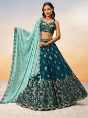 Teal Pure Georgette with heavy Sequins embroidery Semi-Stitched Lehenga choli & Dupatta