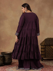 Purple Women Tiered Gotta Patti Kurta with Sharara