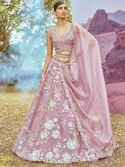 Lavender Organza Sequins embroidery Semi-Stitched Lehenga choli & Dupatta