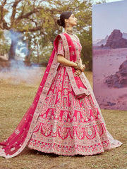 Pink Pure silk Moti, Sequins embroidery Semi-Stitched Bridel Lehenga choli & Dupatta