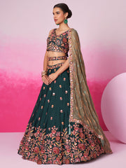 Green colour Chiffon Sequins embroidery Semi-Stitched Lehenga choli and Dupatta