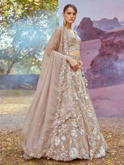 Beige Organza Sequins embroidery Semi-Stitched Lehenga choli & Dupatta