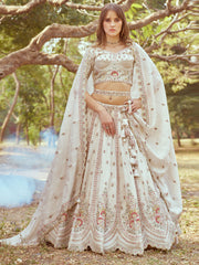 Cream Gold crushed Tissue Fabric Moti, Zari work Semi-Stitched Lehenga choli & Dupatta