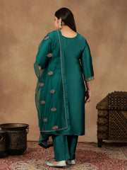 Ethnic Motifs Embroidered Zari Straight Kurta with Trousers & Dupatta