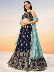 Navy blue Pure Georgette with heavy Sequins embroidery Semi-Stitched Lehenga choli & Dupatta