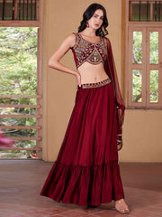 Stunning Maroon Designer Crop Top Style Lehenga Choli