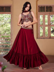 Stunning Maroon Designer Crop Top Style Lehenga Choli