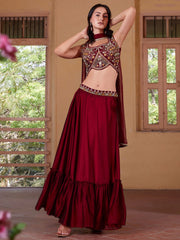 Stunning Maroon Designer Crop Top Style Lehenga Choli