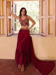 Stunning Maroon Designer Crop Top Style Lehenga Choli