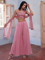 Pink Designer Crop Top Style Sharara Suit