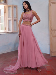 Pink Designer Crop Top Style Sharara Suit