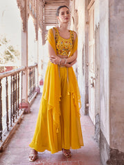 Yellow Designer Crop Top Style Sharara Suit