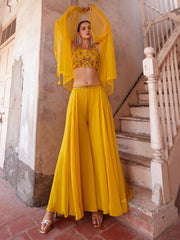 Yellow Designer Crop Top Style Sharara Suit