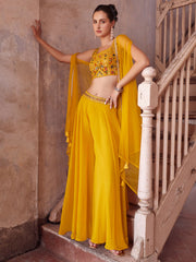 Yellow Designer Crop Top Style Sharara Suit