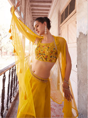 Yellow Designer Crop Top Style Sharara Suit