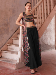 Black Designer Crop Top Style Sharara Suit