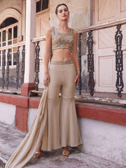 Beige Designer Crop Top Style Sharara Suit