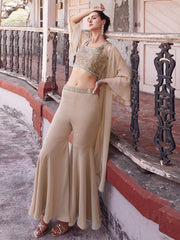 Beige Designer Crop Top Style Sharara Suit