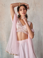 Pink Georgette Khatli Work Lehenga Set