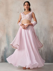 Pink Georgette Khatli Work Lehenga Set