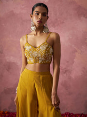 Yellow Khatli Work Georgette Indo Western Cape Set