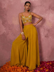 Yellow Khatli Work Georgette Indo Western Cape Set