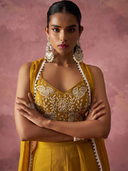 Yellow Khatli Work Georgette Indo Western Cape Set