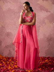 Hot Pink Khatli Work Georgette Indo Western Cape Set