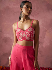 Hot Pink Khatli Work Georgette Indo Western Cape Set