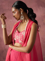 Hot Pink Khatli Work Georgette Indo Western Cape Set