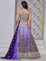 Navy Blue Embroidered Chinon Sangeet Lehenga Choli