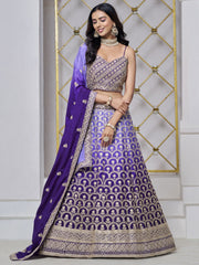 Navy Blue Embroidered Chinon Sangeet Lehenga Choli