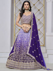 Navy Blue Embroidered Chinon Sangeet Lehenga Choli