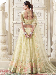 Lemon Premium Net Lehenga Choli with Embroidered Thread Work