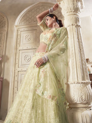 Lemon Premium Net Lehenga Choli with Embroidered Thread Work