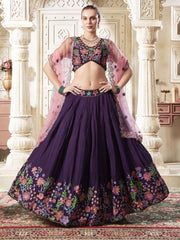 Endearing Purple Color Sequins Work Silk Wedding Wear Lehenga Choli