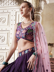 Endearing Purple Color Sequins Work Silk Wedding Wear Lehenga Choli