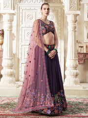 Endearing Purple Color Sequins Work Silk Wedding Wear Lehenga Choli