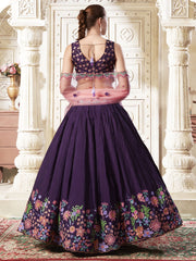 Endearing Purple Color Sequins Work Silk Wedding Wear Lehenga Choli