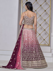 Maroon Chinon Embroidered Lehenga Choli