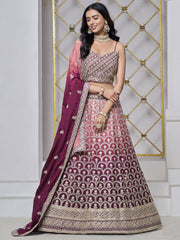 Maroon Chinon Embroidered Lehenga Choli