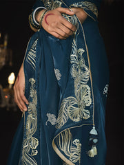 Blue Embroidered Silk Festival Wear Saree With Blouse