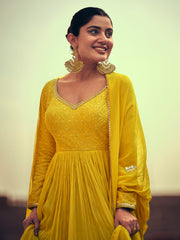 Yellow Embroidery Anarkali Gown