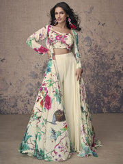 Off White Multicoloured Sequence Embroidery Indo Western Palazzo