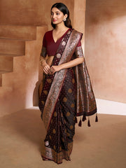 Brown Ethnic Motif Woven Design Zari Pure Silk Saree