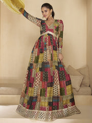 Multicolour Embroiderd Sequence Work Anarkali Wedding Gown