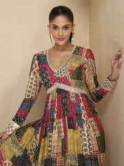 Multicolour Embroiderd Sequence Work Anarkali Wedding Gown