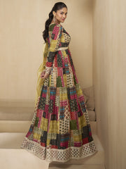 Multicolour Embroiderd Sequence Work Anarkali Wedding Gown