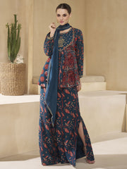 Blue Digital Printed Wedding Style Sharara Suit