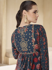 Blue Digital Printed Wedding Style Sharara Suit